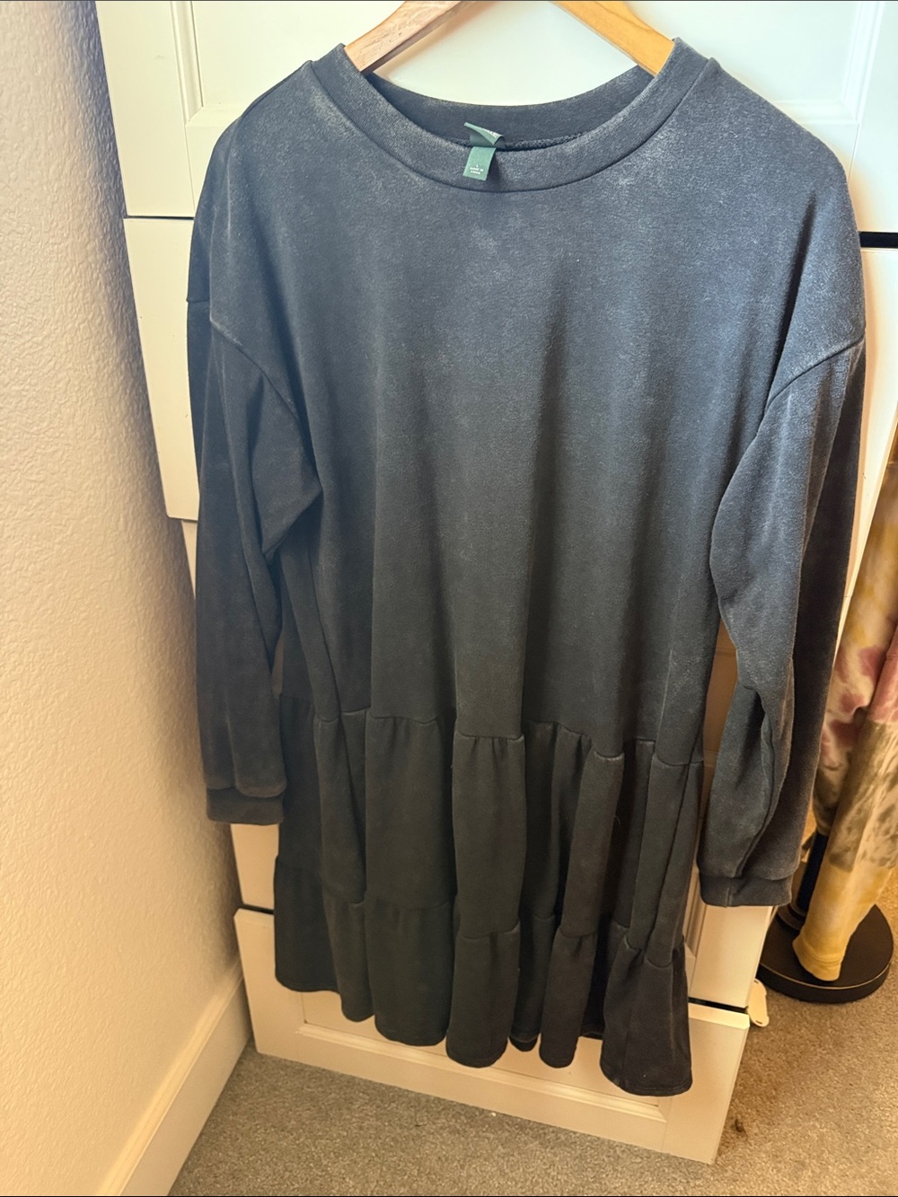 wild fable Black Tiered Long-Sleeve Dress with Crew Neck